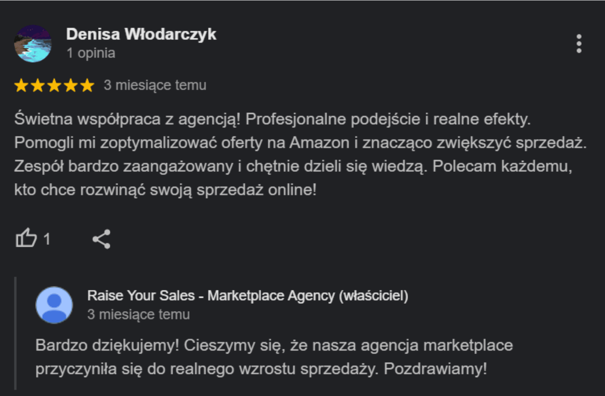 Opinia Google klienta marki Wamar o współpracy z Raise Your Sales